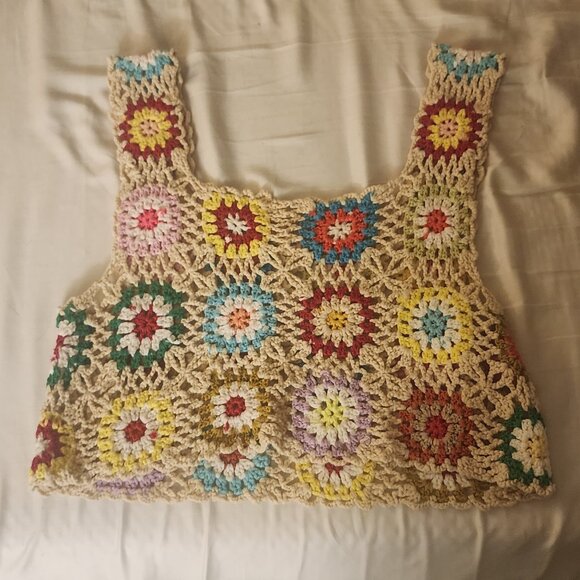 Tops - Cute Woman’s Summer Crochet Tank Top Floral Embroidery Knit Vest